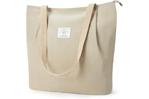 KALIDI Waterproof Cord Tote Bag with Zip, Women's Large Shopper Bag, Handbag Large Capacity Shoulder Bag for Work, Office, Travel, Shopping, School and Everyday Life