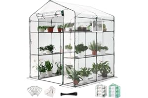 Quictent Greenhouse Screen Door 3 Windows 3 Tiers 12 Shelves 143 x 143 x 195cm Walk in Outdoor Portable Plant Garden Green House 50 T-Type Plant Tags 10 Stakes 4 Ropes Include (Clear)