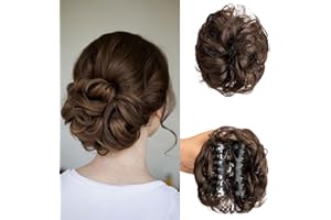SWY HAIR Claw Clip Messy Bun Hair Piece Wavy Curly Large Hair Bun Clip in Claw Chignon Ponytail Hairpieces Synthetic Tousled Updo Hair Extensions Scrunchie Hairpiece for Women (Medium Brown)