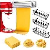 Pasta Attachment for Stand Mixer for KitchenAid 3 pcs &ndash; Pasta Roller, Spaghetti Cutter &amp; Fettuccine Cutter &ndash; Stainless Steel