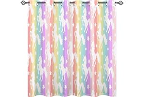 ANHOPE Colourful Rainbow Unicorn Opaque Curtains with Eyelets Children Girls Thermal Cold Protection Curtains Living Room Bedroom Blackout Curtains Set of 2 H 138 x W 117 cm
