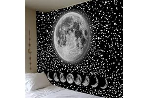 Arawat Tapisserie Phases de Lune Tapisserie Lune Noir Blanc Tapisserie Lune Décoration murale Tapis psychédélique Gothique Trippy Tapisserie Tapis mural Tenture murale Boho Décoration (150 x 200cm)