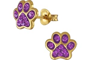 Laimons Pendientes infantiles para niñas y niños, joyas para niños, diseño de huella de perro, patas con purpurina, 7 mm, pequeños de plata de ley 925, Plata