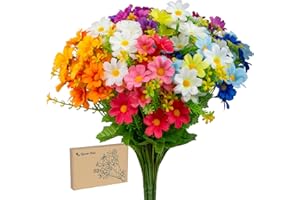Hywean Homd 7 Pcs de Flores de Margaritas Artificiales,Flores Artificiales Exterior Son Hermosas y Natural, Flores Artificiales Decoracion para Jardín, Porche, Patio, Marco de Ventana(Mezcla Colores)