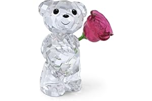 ‎SWAROVSKI Swarovski Kris Bär Eine Rose voller Liebe, Romantische Kristallfigur mit Pinker Rose und Strahlenden Kristallen, Größe: 4 x 2.5 x 3.3 cm