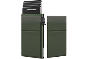 Manmaxim Card Wallet RFID Blocking, Slim Metal Aluminium Card Holder for Men, Green Pop up Wallet with 2 Coin Pockets