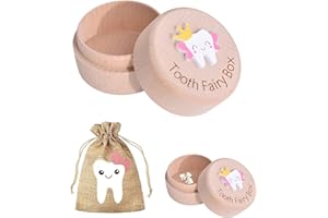 Qianeffort Tooth Fairy Box,2Pcs Set Tooth Boxes with Tooth Fairy Bag,Carved Wooden Tooth Fairy Pouch,A Beautiful Gift Tooth Keepsake Box for Storing Baby's Dropped Baby Teeth