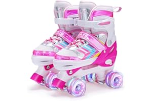 YLAIDE Patines 4 Ruedas Niña Niño, Patines para niños con Ruedas de iluminación Roller Quad Ajustables para Niñas y Niños Principiantes