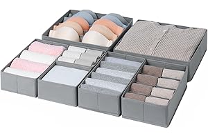 DIMJ 7 Pack Dresser Drawer Organisers Foldable Box Fabric Wardrobe Drawer Dividers Storage Cubes For Bras, Socks, Underwear, Ties, Scarves, Cosmetics (Grey)