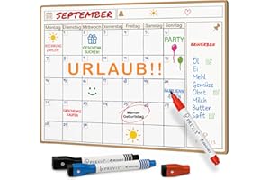 PREVIS Whiteboard Kalender A3 (40x30CM) mit 3 Magnetischen Markern - Monatsplaner Magnetisch - Kühlschrank Kalender - Monthly Planner