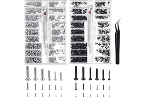 SUNHATY 960 Stück Mikro Reparaturschrauben Winzige Mikroschrauben mit Schraubendreher und 1 Pinzette M1.2 M1.4 M2 Kleine Schrauben Sortiment Für Uhren Brillen Laptop (Schwarz+ Silber)