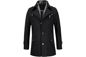 KTWOLEN Męski płaszcz z mieszanki wełny, zimowy, trencz, z odpinanym szalikiem, na co dzień, pikowana kurtka