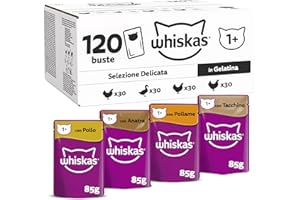 Whiskas Selezione Delicata in Gelatina 1+, Cibo Umido per Gatti, Pacco Formato Scorta, 120 Bustine ognuna da 85g (120 x 85g)