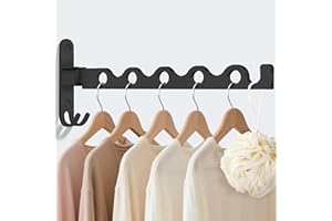 MEIJO Foldable Clothes Hook, Clothes Rack, Wall Folding Hook, Wall Hook, Balcony Clothes Rail for Laundry Room, Bedroom, Bathroom (Black)