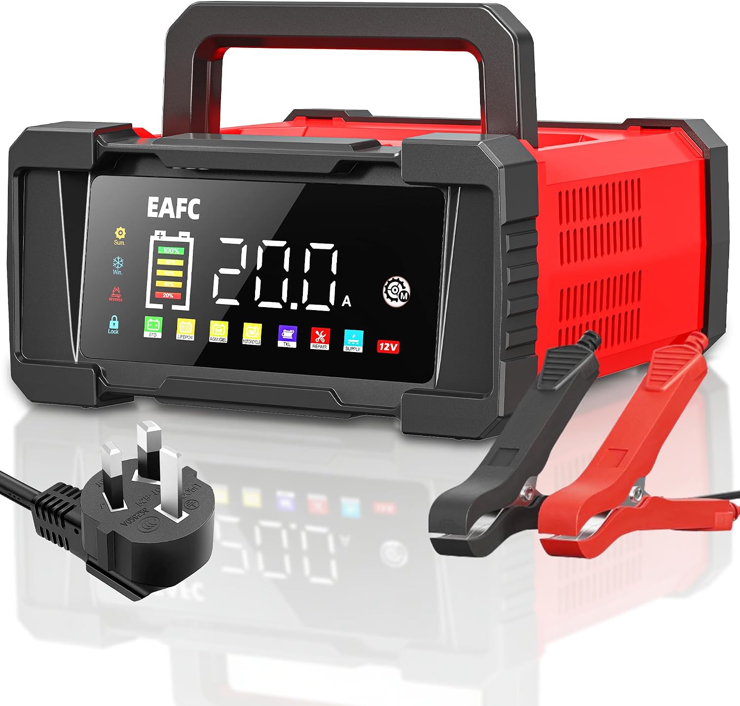 EAFC 20Amp 12V/24V Smart Car Battery Charger & Maintainer – Automatic Lead-Acid & LiFePO4 Battery Charger for Car, Motorcycle, Truck, Boat, Lawn Mower with LCD Display, Trickle Charge & Repair Mode