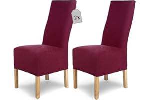 ‎SH SCHEFFLER-HOME LIVE HOMESTYLE SCHEFFLER-Home Stuhlhussen Stretch Luna-Lang/Stuhlüberzug 2er Set Rot/elastische Flanell Stuhlabdeckungen/Stuhlhussen Schwingstühle/Spann-Bezug Stuhl Überwurf als eleganter Schonbezug