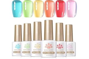 BORN PRETTY 6 Colori Smalto Semipermanente Unghie Trasparente Pastello Smalto per Unghie Colore Cristallo Blu Verde Giallo Arancio Rosso Rosa oak Off Gel UV LED 10ml