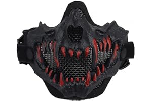 YZPACC Airsoft Half Face Skull Masken Taktische Gesicht mit Ohrenschutz Mesh Maske für Halloween Cosplay Paintball CS Jagd Cosply