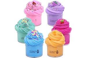 BTOIURF 6 Pack Fluffy Butter Slime Kit, Include 6 Pack Cute Mini Charms, DIY Butter Slime Party Gift,Super Soft and Non-Sticky, Stress Relief Toy for Girls and Boys