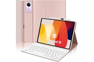 JADEMALL Funda con Teclado para Xiaomi Redmi Pad SE 11", Teclado Bluetooth Inalámbrico Desmontable Magnético con Funda Protectora Delgada para Tablet Xiaomi Redmi Pad SE 2023 11 Pulgadas, Rosa