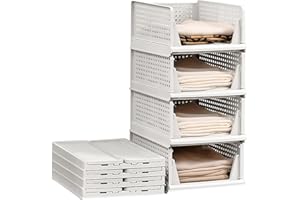 Lacusmall 4 Pack Schrank Kleiderschrank Organizer Faltbar Stapelbar, Multifunktionale Schubladenbox Kleiderschrank für Bad Schlafzimmer Kleiderschrank Lagerung, Weiß