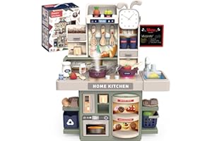 fisca Mini playset da cucina per bambini 3 – 5, 37 pezzi Tiny Pretend giocare da cucina sul tavolo con fornello da cucina, Little Toy accessori da cucina con luci realistiche, suoni, lavello e suonare