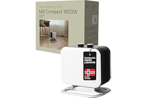 Mill Calefactor Bajo Consumo Cerámico 1800 W, Termoventilador Portátil PTC para 5–30 m², Radiador Eléctrico de Pie Silencioso, Calentamiento Rápido, Blanco, Enchufable, Diseñado en Noruega