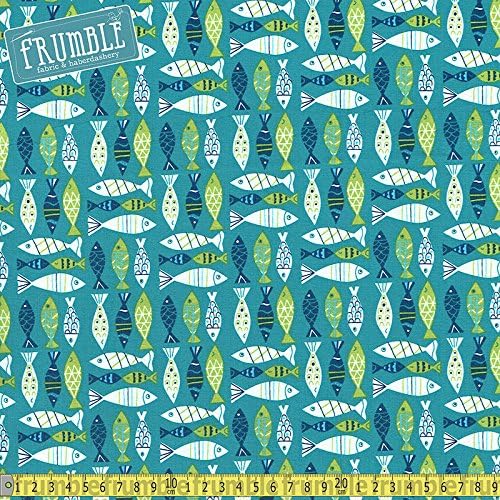 Windham Seaside Fishes Packed Teal Sewing Fabric (Priced Per Metre)