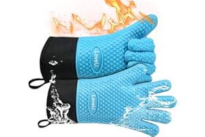 LOVEUING Silicone Oven Gloves Heat Resistant, Silicone & Cotton Double Layer BBQ Gloves Non-slip Kitchen Gloves Waterproof Flexible Oven Mitts - Perfect for Baking Barbecue Pizza, 1 pair