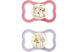 MAM Air Night silikonowy smoczek, przyjazny dla żuchwy, świecący dla niemowląt, bardzo lekki i przewiewny wzór z pudełkiem na smoczek, od 16 miesięcy, mysz/drzewa, 2 szt