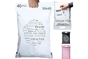 ‎EMBALLAX 40 Versandtaschen MIT VERSANDSCHEIN - L 30x40cm - 100% UNDURCHSICHTIG/WIDERSTANDSFÄHIG - Versandtüten für Kleidung - Warensendung Umschlag für Kartons - Versandbeutel mit Griff - Versandtasche