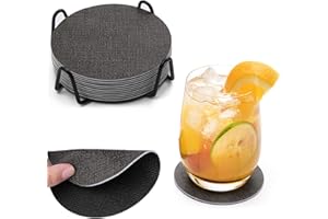 ‎CHITOMARS Chitomars Untersetzer Gläser 12er Set, Doppelseitigen Leder Untersetzer Rund rutschfest Glasuntersetzer Abwaschbare Getränkeuntersetzer Kunstleder Glas Untersetzer-Set (Grau Schwarz, Rund)