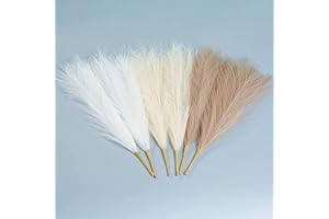 CALAMAANS Pampas Grass,Faux Pampas Grass18''/45CM,6 Pcs Artificial Pampass Grass Decor for Vase Fillers, Home,Office,Wedding and Events Decor (WhiteBeigeBrown)