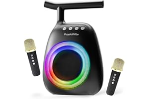 PORYOLO&VIBE Karaoke Machine for kids Adults Portable Bluetooth Speaker with 2 Wireless Microphones LED lights Artistic Design 8-Hour Battery Support Family&party choice Fun for all ages Gifts