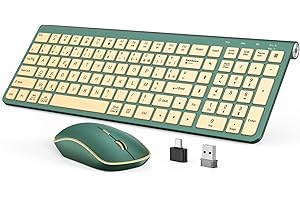 JOYACCESS Clavier Souris sans Fil, Clavier sans Fil Ergonomique, Anti-Poussière, avec Récepteur Type-C et avec Support Réglable, pour Laptop, Ordinateur de Bureau - Vert Émeraude