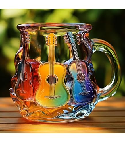 Keramik Kaffeetasse Mit Gitarren-Henkel – Personalisierte Tasse Mit Musiknoten, 280 Ml, Spülmaschinenfest & Mikrowellengeeignet
