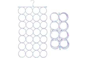 WARESHARK Multiple Purpose Scarfs Hanger Clutter, Removing Hanger for Scarves, Shawl, Belts & Accessories. Foldable 28 Ring Hole Slots Space Saving Closet Scarf Hanger