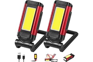vsshe Lampada da Lavoro LED Ricaricabile, 2PCS Torcia Magnetica Ricaricabile, Portatile Torcia LED 360 ° rotatable con Base Magnetica Forte e Pieghevole Gancio, Cob Lampade Di Ispezione per Emergenza.