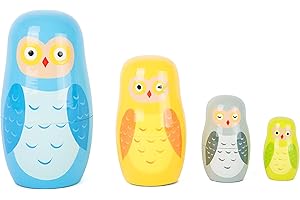 Small Foot- Poupées Russes en Bois représentant 4 Chouettes de Tailles et de Coloris différents développant la Coordination Main-œil. Peuvent également Servir de décoration, 10620