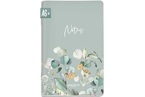HÄFFT paper&you® cuaderno de notas A6+ cuadrícula de puntos "Hojas de menta" con 64 páginas, mini diario - sostenible & respetuoso con el clima