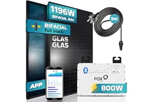 VENDOMNIA SUNNIVA® 1196W/800W Solaranlage Balkonkraftwerk Micro Inverter Fox ESS Set Monokristallin genehmigungsfrei Solarpanel Solarmodul Photovoltaikanlage