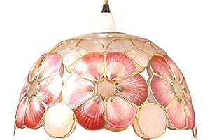 LOXTON LIGHTING Capiz Shell Pendant Lampshade – Handcrafted Floral Ceiling Light Shade, 30cm, Vintage Style, Red and Green Design for Living Room, Bedroom, Dining Room (S34)