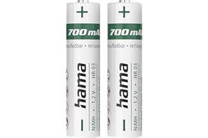 ‎HAMA Hama Akumulatory AAA do ponownego ładowania, 2 sztuki (o dużej pojemności, 700 mAh, 1,2 V, do ponownego ładowania, niskie samorozładowanie, akumulator AAA Micro, NiMH, do telefonów bezprzewodowych,