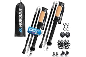 ‎NORDMUT NORDMUT® Wanderstöcke faltbar aus ultraleichten Aluminium oder Carbon - ab 1,50m oder 1,65m - stabile Faltbare Wanderstöcke mit ergonomischen Griffen - Robuste Trekkingstöcke mit kompakten Packmaß
