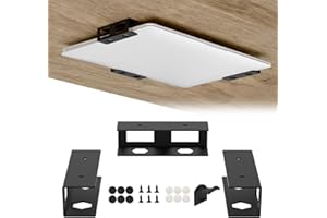 AIWEIWA Metall Untertisch Laptophalterung Unter Schreibtisch Laptop Halter Mit Kratzfesten Schutzpolstern Kompatibel mit Lenovo, HP, Asus, Laptops, Mac Mini, MacBook und Tastaturen 0-25mm mit Kopfhörerhanger