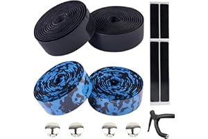 Megcdtr Bike Handlebar Tapes, 4 Rolls Road Bike Bar Tape, Non-Slip Shock-Absorbent Bicycle Bar Tape with Handlebar Plugs, Suitable for Road Bikes and City Bikes(Black Blue)