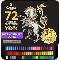 Castle Art Supplies Set de 72 Crayons Aquarelles| Pigments Intenses pour Estompage, Dessin et