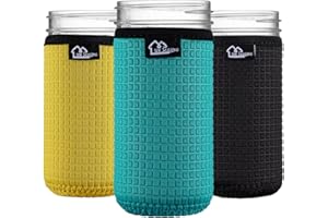 WK IEASON WKieason Wide Mouth Mason Jar Neoprene Sleeve 16-24OZ Mason Jar Sleeves 16OZ 24OZ Wide Mouth Sleeve Cover(24OZ, Black/Blue/Yellow)