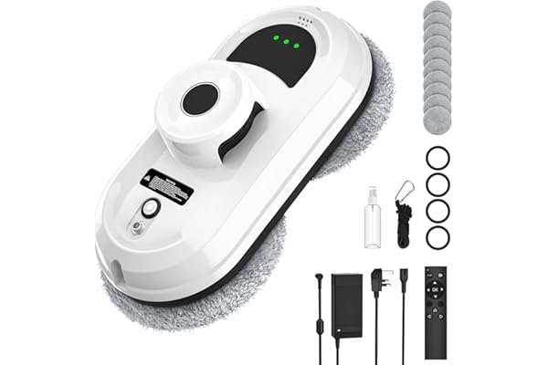 Mioanser Robot Nettoyeur de Vitre, 5600pa Robot Laveur de Vitre Automatique, 3 Modes de Nettoyage, Navigation Intelligente,Détection des Bords, Système de Sécurité, Télécommande et 10 Chiffons