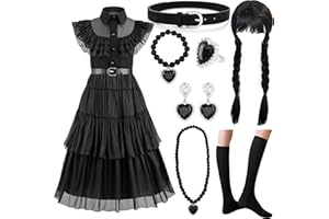 NCKIHRKK Kostiumów na Halloween dla dziewczynek, Sukienka księżniczki dla dziewczynek z akcesoriami do peruk, Halloween Karnawałowe przyjęcie urodzinowe przebranie na karnawał dla dziewczynek, 130